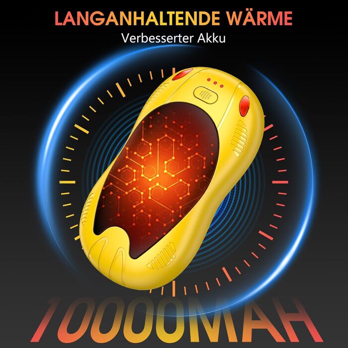 Електричні грілки для рук з акумулятором 10000mAh, 2 шт., з двостороннім нагрівом, USB, 3 режими, для кемпінгу та активного відпочинку