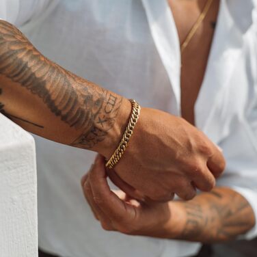 Браслет чоловічий SERASAR з нержавіючої сталі 316L, вологостійкий, надійний замок, 3 кольори, у подарунковій коробці (17см, Cuban, Gold)