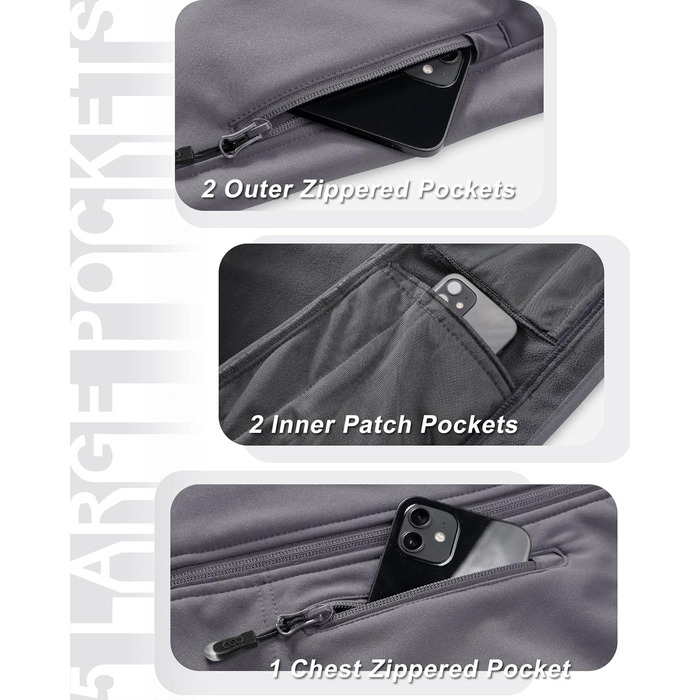 Жіночий софтшеллова жилетка 33000ft з капюшоном, флісовою підкладкою та 5 кишенями для їзди, бігу, піших прогулянок (4XL, світло-сірий)