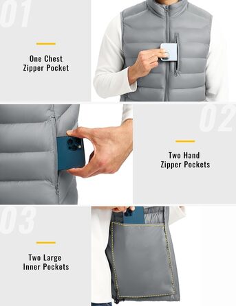 Чоловіча жилетка Rdruko з утеплювачем, світло-сіра, для активного відпочинку та туризму, 5 кишень (XXL)