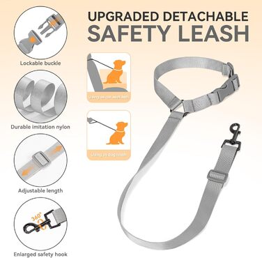 Автомобільний лежак для собак PETFIT - піднятий на 12.5 см, з патентованою системою безпеки, знімний чохол, для собак до 12 кг, біля пасажирського сидіння та на задньому сидінні (Світло-сірий, S)