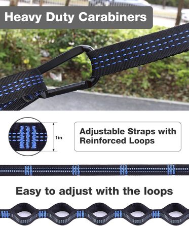 Гамак дорожній Camping 295x140 см, вантажність 350 кг, з карабінами та ременями, чорно-сірий