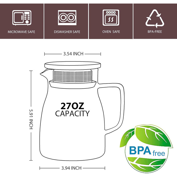 Скляний чайник для заварювання чаю CNGLASS 800 мл з фільтром із нержавіючої сталі, термостійкий заварник для листового чаю