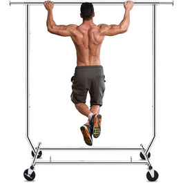 Стійка для одягу HOKEEPER для важких навантажень, до 181 кг, висувна штанга на колесах, міцна подвійна рейка, срібна (S001)