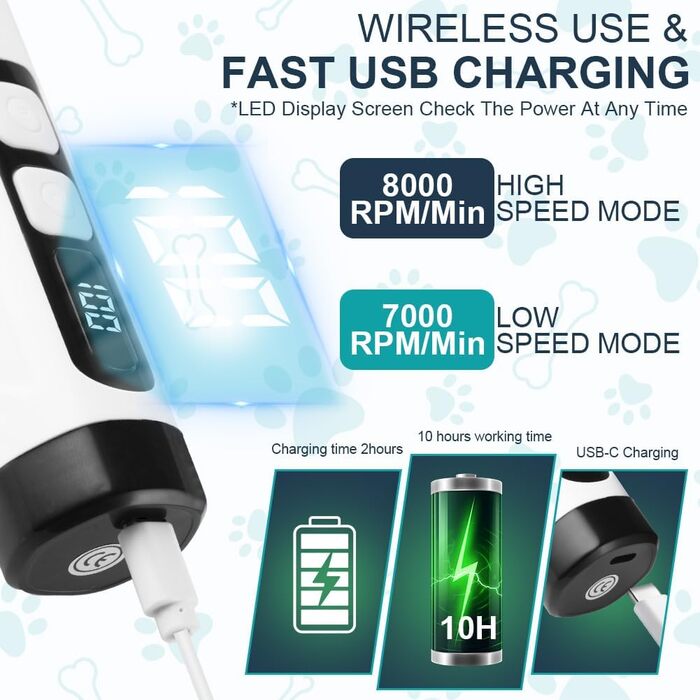 Електричний триммер для собак та котів Aomig Krallenschleifer 6 шт. з LED-дисплеєм та змінними насадками