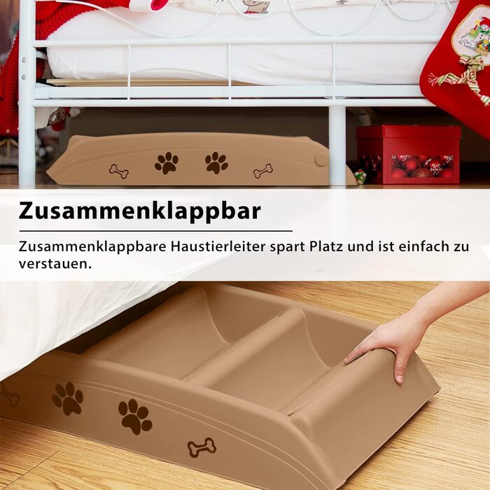 Сходинки для тварин Froadp: 4 сходинки, складані, для собак та котів, 60 см, з неслизькими сходинками, PP-пластик (колір: коричневий)