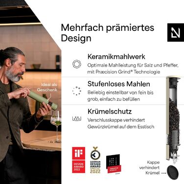 Мельниця для перцю LARS NYSØM ручна велика (28,8 см) з регульованим керамічним млинком | Мельниця для солі та перцю | 1 шт.