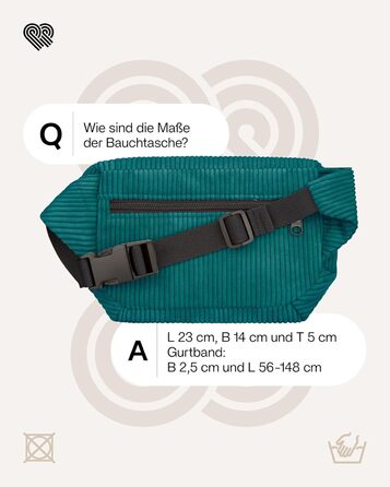 Чоловіча та жіноча поясна сумка PP-Berlin з корду, ручної роботи, веганська, 3 відділення, Made in Germany, для повсякденного використання, можна носити як через плече (Petrol)