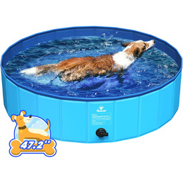 Pawaboo Foldable Dog Pool, Dog Bath, Swimming Pool for Dogs, Easy Storage, Durable Scratch-Resistant Pet Pool for Puppies and Cats, Portable Splash Pool for Pets (80cm x 20cm, S) (120cm x 30cm - Large)