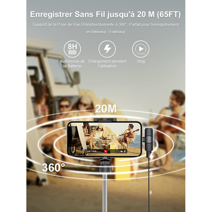 Бездротовий петличний мікрофон Lavalier з Lightning-роз'ємом для iPhone/iPad/Android. Безшумовий, 120м, CP1(A)