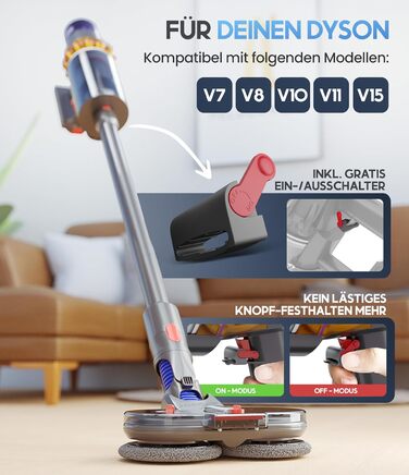 Насадка для миття підлоги для пилососів Dyson V7/V8/V10/V11/V15/Gen5, аксесуар Dyson, електричний мийник підлоги з баком для води, резервуар для води та 8 змінних мопів