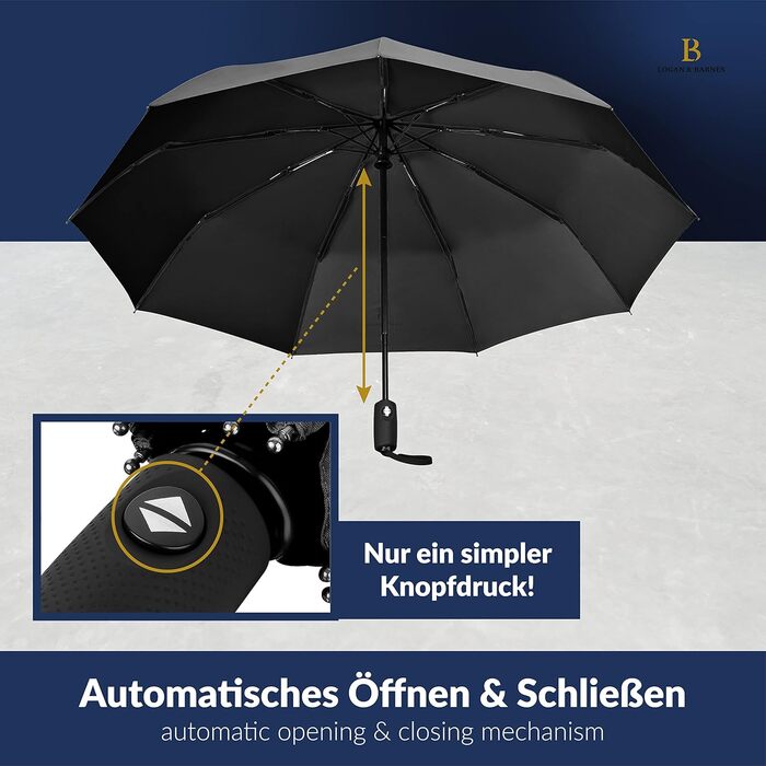 Чорний парасолька Logan & Barnes Boston: штормовий, з тефлоновою просоченням, до 140 км/год