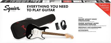 Squier Stratocaster E-Gitarre Affinity Series™ Black Micro Pack з аксесуарами та Fender Play.