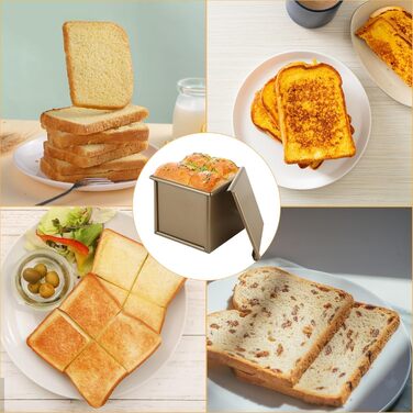 JMIATRY Pullman Loaf Pan with Lid, 240 g, Gold, Non-Stick Coated, Carbon Steel, Loaf Pan for Baking, Toast, Cake, 11 x 11 cm, 2 Pieces