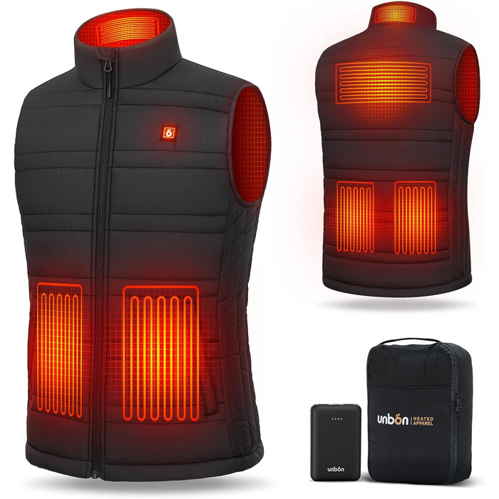 Обогріваючий жилет UNBON з акумулятором 10000mAh USB, чоловічий/жіночий, 3 режими нагріву, 6 зон нагріву, чорний