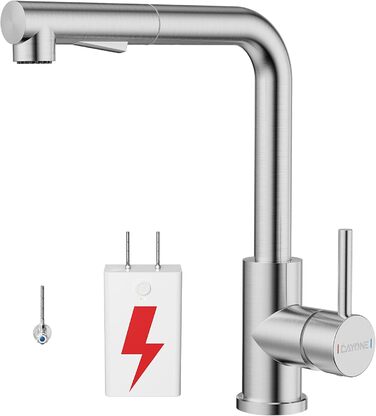 Кухонний змішувач DAYONE з висувною лійкою, нержавіюча сталь, 3 режими, 360° обертання, для кухонних мийок (15 см), матовий.