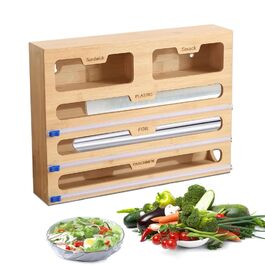 Диспенсер для харчової плівки 5 в 1 з дерев'яною коробкою та різаком, органайзер для кухні