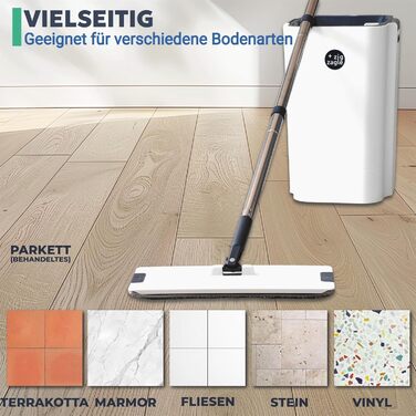 Набір для миття підлоги з відром, система чистої води, розділення чистої та брудної води: ультра-гігієнічний, легке прибирання, повний набір для миття підлоги, плоский моп, самоочищення, мікрофібровий накладний матеріал