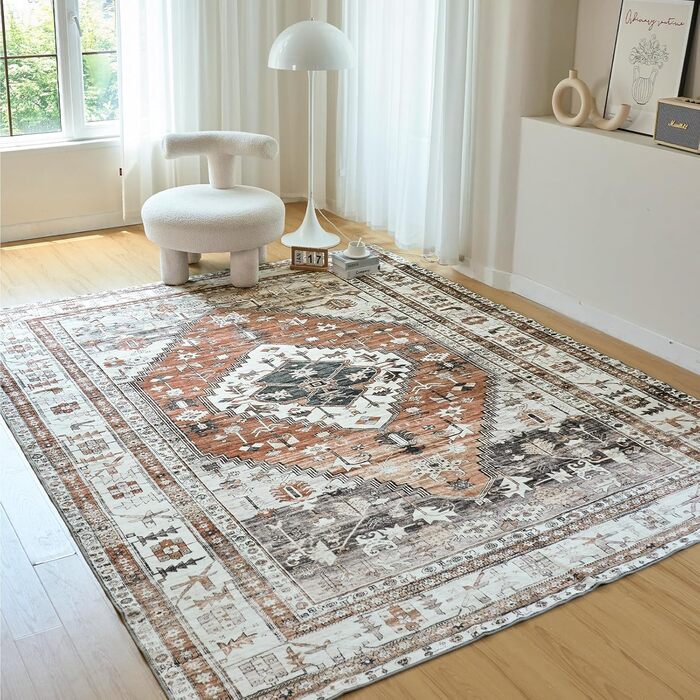 OMERAI Rug - Living Room Rug 200X290CM, Bedroom Rug Orange Oriental Style Soft, Short Pile Carpet - Washable in Washing Machine Rugs Orange 200 x 290 cm