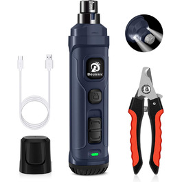 Шліфувальник для собак Bousnic Krallenschleifer з 2 LED-ліхтариками - тихий, потужний електричний триммер для догляду за кігтями собак та котів (Navy)