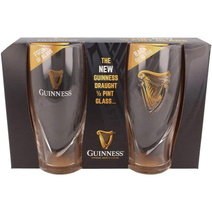 Офіційний набір з 2 склянок Guinness 1/2 Pint з тисненням арфи