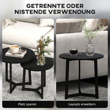 HOMCOM 2-Piece End Table Set, Round Side Table, Coffee Table with Steel Frame, Sofa Table with Modern Design, for Living Room, Holds up to 35 kg, Black | Aosom