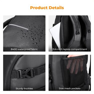 Фоторюкзак K&F Concept 25L: Водонепроникний рюкзак для фототехніки з захистом від дощу, відділенням для ноутбука 16 дюймів (чорний)
