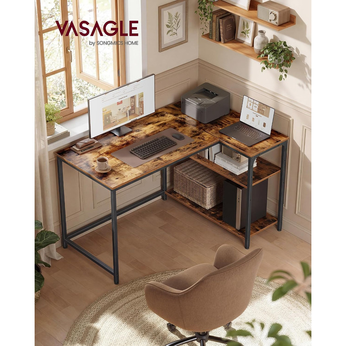 Кутовий письмовий стіл VASAGLE L-подібний, комп'ютерний стіл у вінтажному коричневому кольорі, 110 x 80 см