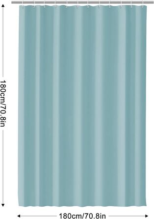 Штора для ванної кімнати 180x180 см, антигрибкова, водонепроникна, з кільцями, блакитна (PEVA)