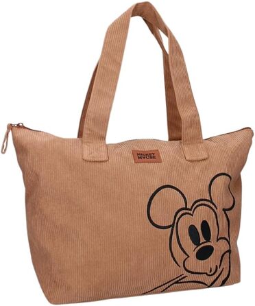 mybagstory - Corduroy Mickey Mouse Brown Tote Bag – Women – Teenager – Beach – Shopping – School – College – Size 48 cm – Suspenders, Brown Mickey Mouse, One Size