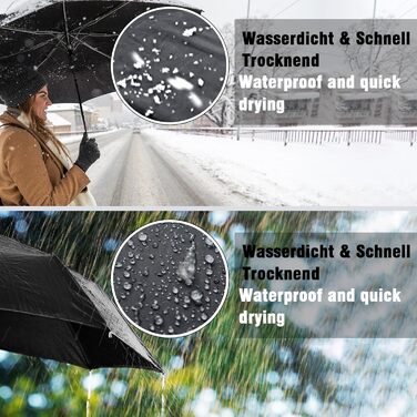 Чорний парасолька Herreicher туристичний автоматичний штормостійкий з алюмінієвим каркасом, компактний, 102 см, 10 спиць, для чоловіків/жінок/дітей/літніх людей