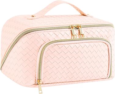Косметичка для макіяжу жіноча водонепроникна з PU-шкіри, велика, для подорожей (Вінтажно-рожевий)