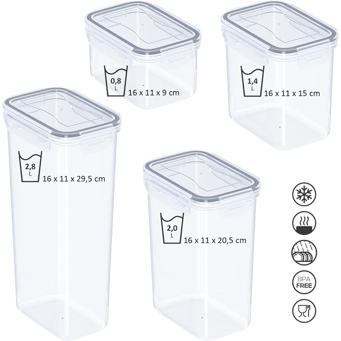 Набір контейнерів WellGro для зберігання продуктів з етикетками, крейдою та мірними ложками. 24 шт. BPA-free, герметичні, з кришкою, миє в посудомийній машині.