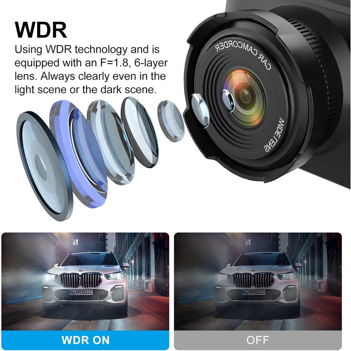 Відеореєстратор AQV Dashcam Auto Vorne und Hinten 4K з WiFi, 64GB SD, Loop, G-Sensor, APP, Нічне Бачення, 170°+140°, Superkondensator, Парковка (Grey-D3)