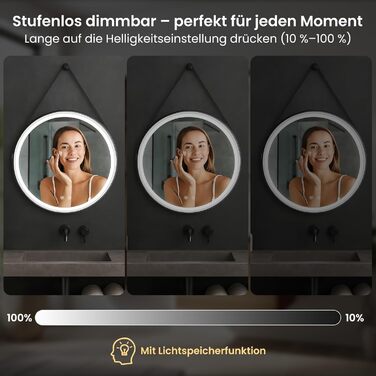 LED дзеркало для ванної кімнати з підсвічуванням, кругле, регульоване, 3 кольори світла (3500K-6500K), сенсорне керування, запобігання запотіванню, для макіяжу та гоління (діаметр 70 см)