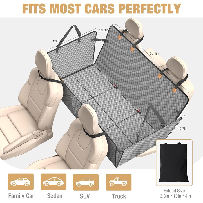 Захист для заднього сидіння автомобіля Lekeinchi для собак - килимок для собак на заднє сидіння з 6 стабільними дерев'яними планками та ременями безпеки - водовідштовхувальний, стійкий до подряпин, запобігає ковзанню, килимок для собак для SUV, вантажівки