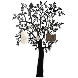 HOMCOM Coat Rack Wall-Mounted Coat Rack in Tree Shape with 4 Birds, 8 Hooks Coat Rail, Wall Decoration for Jackets, Coats, Hats, Scarves, Handbags, 120 x 175 cm, Black | Aosom