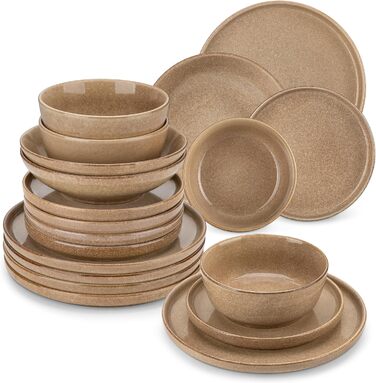 Набір посуду Steingut vancasso ANYA (48 предметів) - 48-місний сервіз з тарілок, десертних тарілок та мисок, карамелевого кольору, сумісний з мийкою та мікрохвильовою піччю