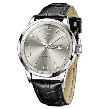 Чоловічий годинник на шкіряному ремінці, чорний колір, кварцовий хронограф, водостійкий, для чоловіків (8411p-schwarz)