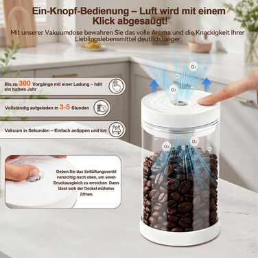 Герметичний контейнер для кави на 1100 мл з нержавіючої сталі, вакуумний, з клапаном, для кавових зерен, чаю, горіхів, печива, какао - білий