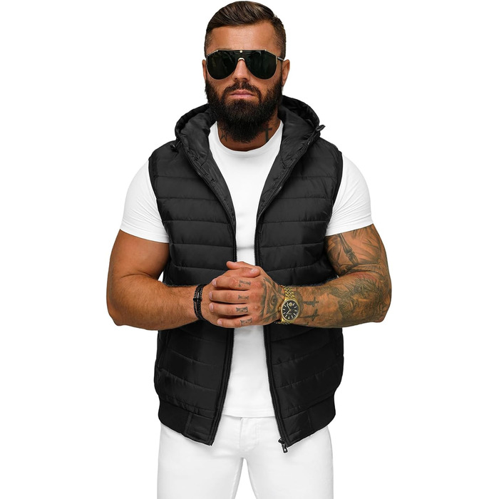 Чоловіча степкова жилетка OZONEEE з капюшоном, чорна, XL. Спортивна жилетка без рукавів для перехідного сезону, модель 777/892KA