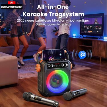 Караоке машина JYX MS82 з 2 мікрофонами, Bluetooth 5.3, USB/TF/AUX, LED-підсвітка, портативна колонка для вечірок та відпочинку