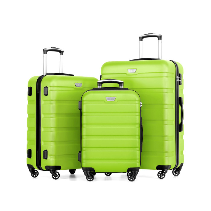 Набір валіз COOLIFE 3 шт. (M, L, XL) з ABS+PC, зелений, з TSA замком та обертовими колесами