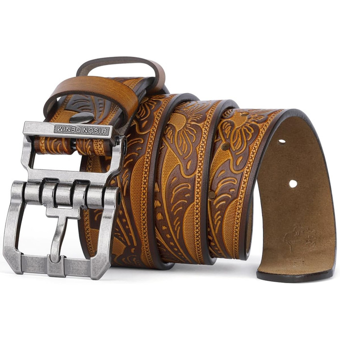 Чоловічий шкіряний ремінь BISON DENIM з класичною пряжкою, міцний, для джинсів, довжина 110 см, підходить для талії 33'-36'