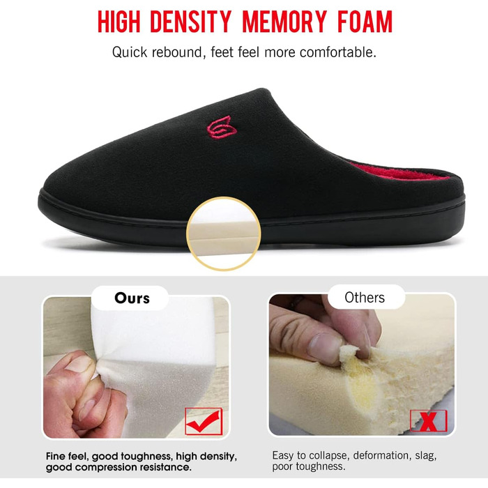 Чоловічі та жіночі домашні тапочки з Memory Foam з бавовни, чорні та червоні, 42/43 EU
