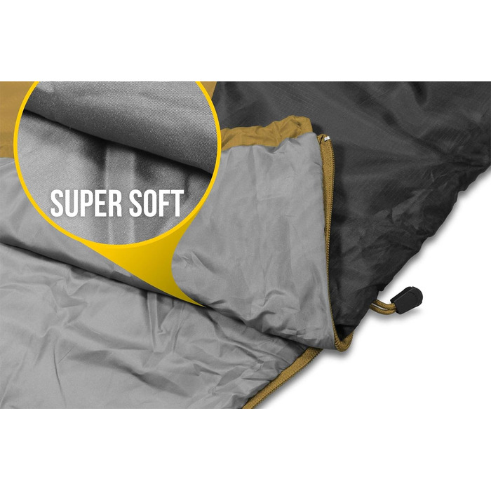 normani Ultralight Sleeping Bag Runty COMPACT SIZE! 3D Microfiber Microtech Filling, Waterproof Summer Sleeping Bag Yellow 210 cm x 75 cm x 60 cm (Right)