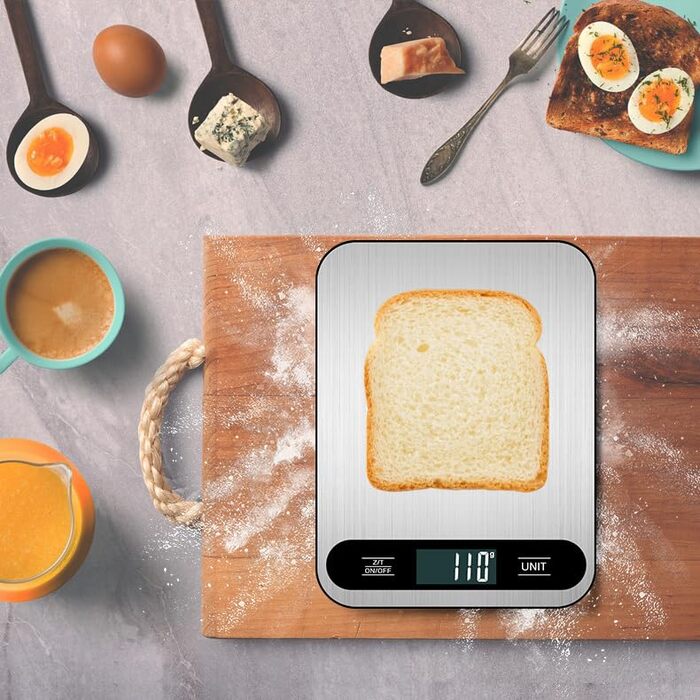 Кухонні ваги Vaolmlop, цифрові, 10 кг, LCD дисплей, багатофункціональні, з нержавіючою сталі, точність 1 г, срібні