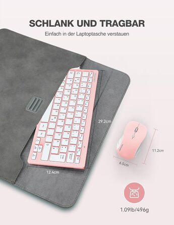 TECKNET Бездротова Клавіатура та Миша, QWERTZ, 2.4 GHz, 15м, Безшумна, для ПК, Ноутбука, Smart TV, Біла (Рожева)