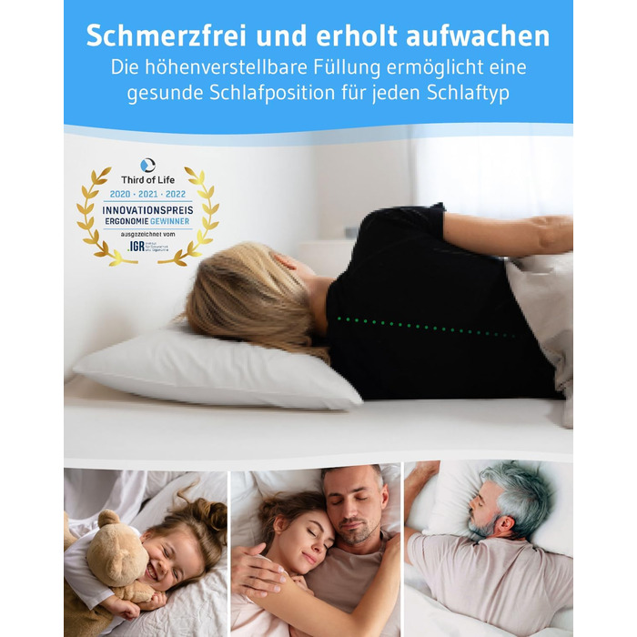 2-Pack Pillows 40x80 VERDA, 100% Sustainable, Orthopedic 40 x 80 cm Bed Pillows, Pillow made from Recycled Material, Adjustable Height for Back Sleepers, Side Sleepers, Allergy-Friendly Pillow 40x80 cm - Double Pack