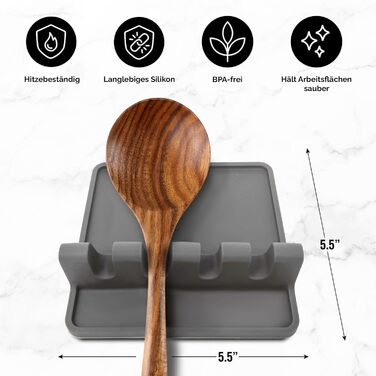 Підставка для кухонного приладдя Zulay Kitchen з піддоном для крапель, термостійка, BPA-free, сіра. Підходить для ложок, шумівки, щипців та іншого кухонного аксесуару.